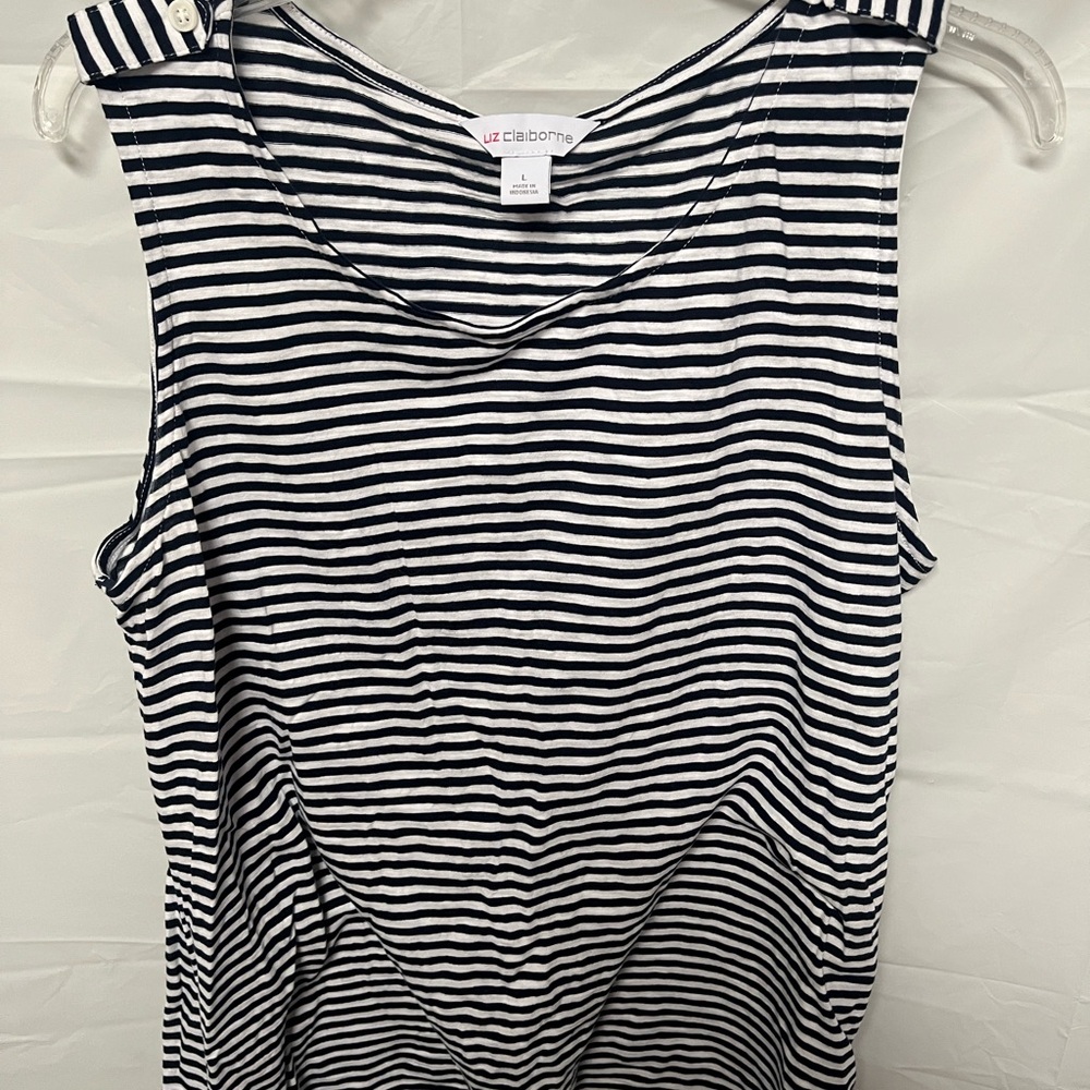 Liz Claiborne Navy and White Striped Tank Top